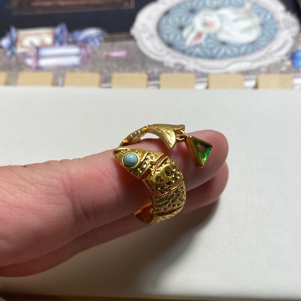 Tory Burch Gold Ring with Green and White Accents